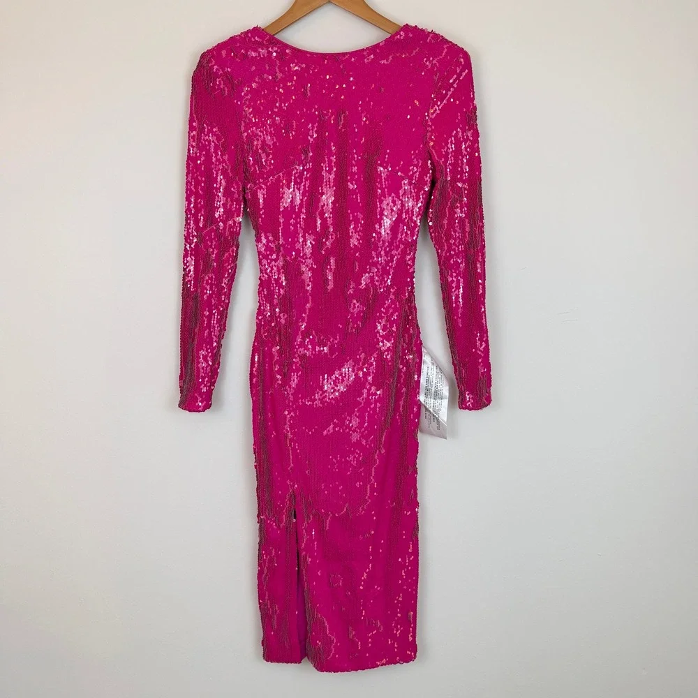 NWT Dress The Population Natalie Sequin Dress Women XXS Stretch Hot Pink Bodycon - Picture 2 of 15